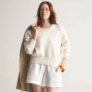 Quince 100% Organic Cotton Boyfriend Crew Sweater in Ivory
